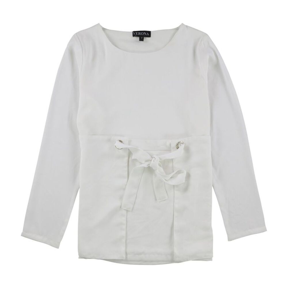 Verona Collection Womens Tie-Belt Pullover Blouse, White, M, DM